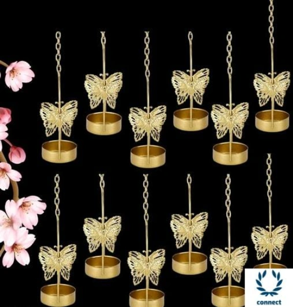 Beautiful Golden Butterfly Tealight Candle Holder -Set of 12 - Metal, Set 0f 12